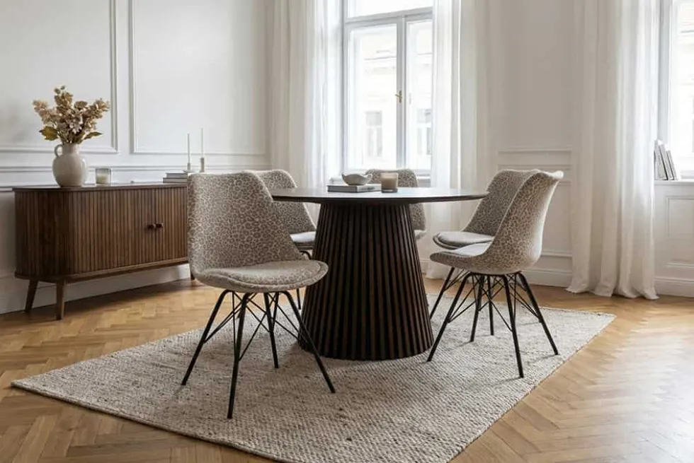 Design Stuhl SCANDINAVIA MEISTERSTÜCK beige grau Chenille schwarz Metallgestell