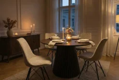 Design Stuhl SCANDINAVIA MEISTERSTÜCK beige grau Chenille schwarz Metallgestell