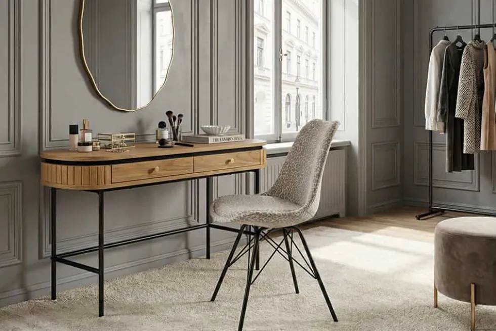 Design Stuhl SCANDINAVIA MEISTERSTÜCK beige grau Chenille schwarz Metallgestell