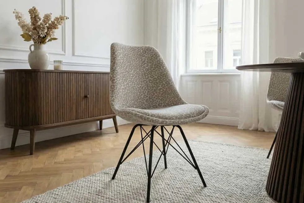 Design Stuhl SCANDINAVIA MEISTERSTÜCK beige grau Chenille schwarz Metallgestell