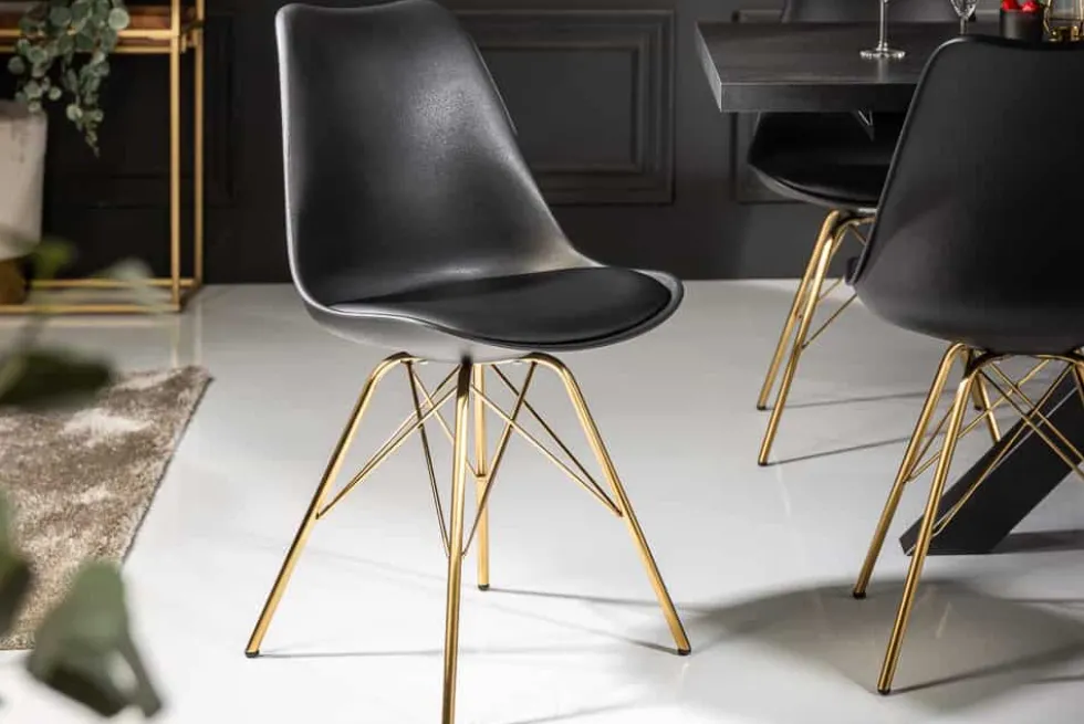 Design Stuhl SCANDINAVIA MEISTERSTÜCK schwarz goldene Beine