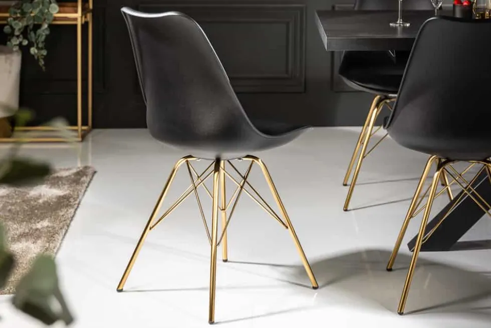 Design Stuhl SCANDINAVIA MEISTERSTÜCK schwarz goldene Beine
