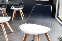 Design Stuhl SCANDINAVIA MEISTERSTÜCK transparent weiß Kunststoff Buchenholz natur