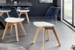 Design Stuhl SCANDINAVIA MEISTERSTÜCK transparent weiß Kunststoff Buchenholz natur