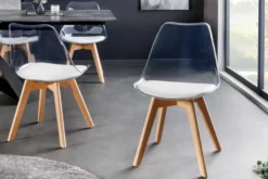Design Stuhl SCANDINAVIA MEISTERSTÜCK transparent weiß Kunststoff Buchenholz natur