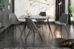 Design Stuhl SCANDINAVIA MEISTERSTÜCK grau Samt schwarze Metallbeine