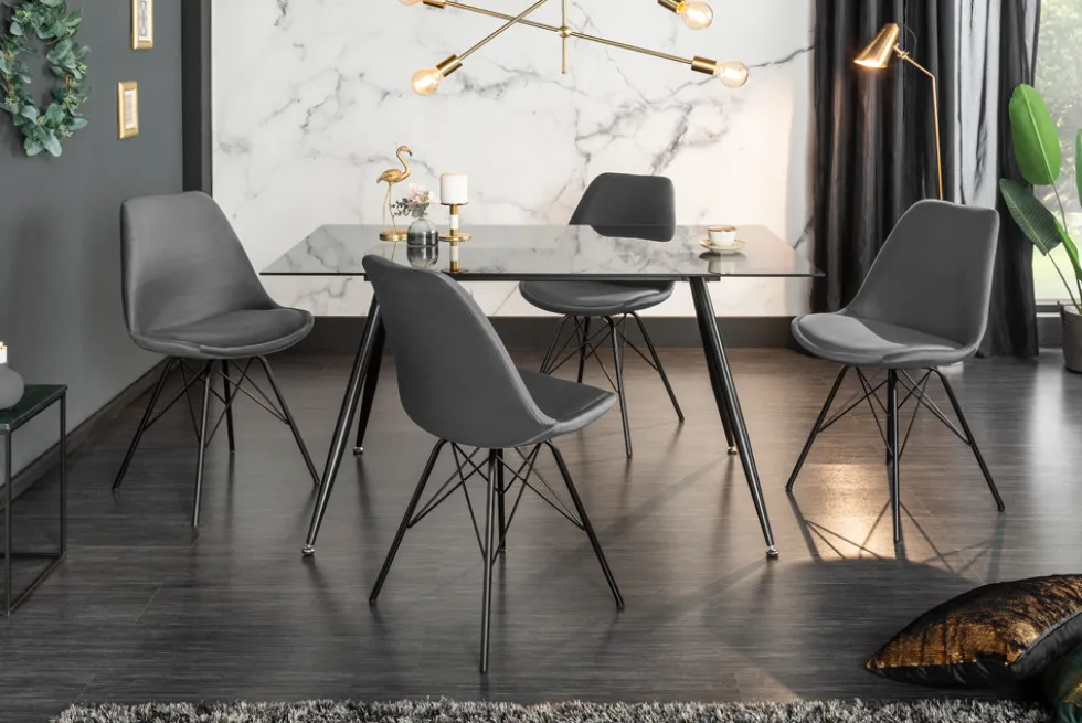 Design Stuhl SCANDINAVIA MEISTERSTÜCK grau Samt schwarze Metallbeine