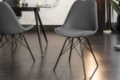 Design Stuhl SCANDINAVIA MEISTERSTÜCK grau Samt schwarze Metallbeine
