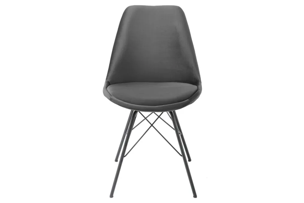 Design Stuhl SCANDINAVIA MEISTERSTÜCK grau Samt schwarze Metallbeine