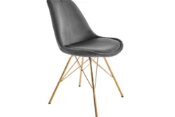 Design Stuhl SCANDINAVIA MEISTERSTÜCK dunkelgrau Samt goldene Beine