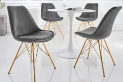 Design Stuhl SCANDINAVIA MEISTERSTÜCK dunkelgrau Samt goldene Beine