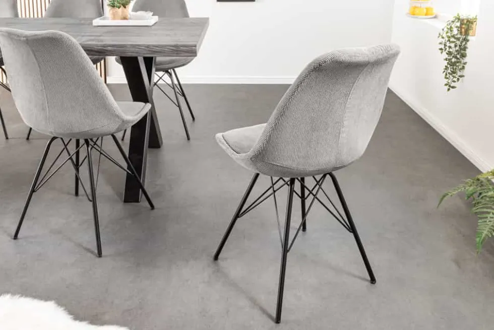 Design Stuhl SCANDINAVIA MEISTERSTÜCK grau Cord schwarz Metall-Gestell