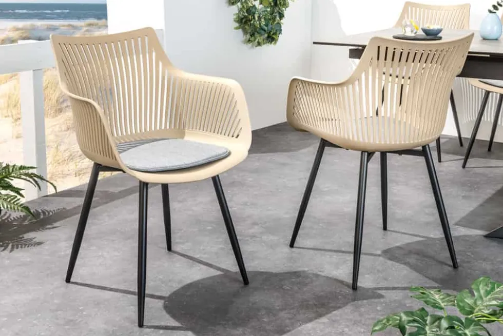 Design Stuhl SIGNUM greige schwarz Kunststoff Indoor Outdoor mit Armlehnen
