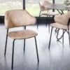 Design Stuhl VOGUE champagner greige Samt schwarze Metallbeine