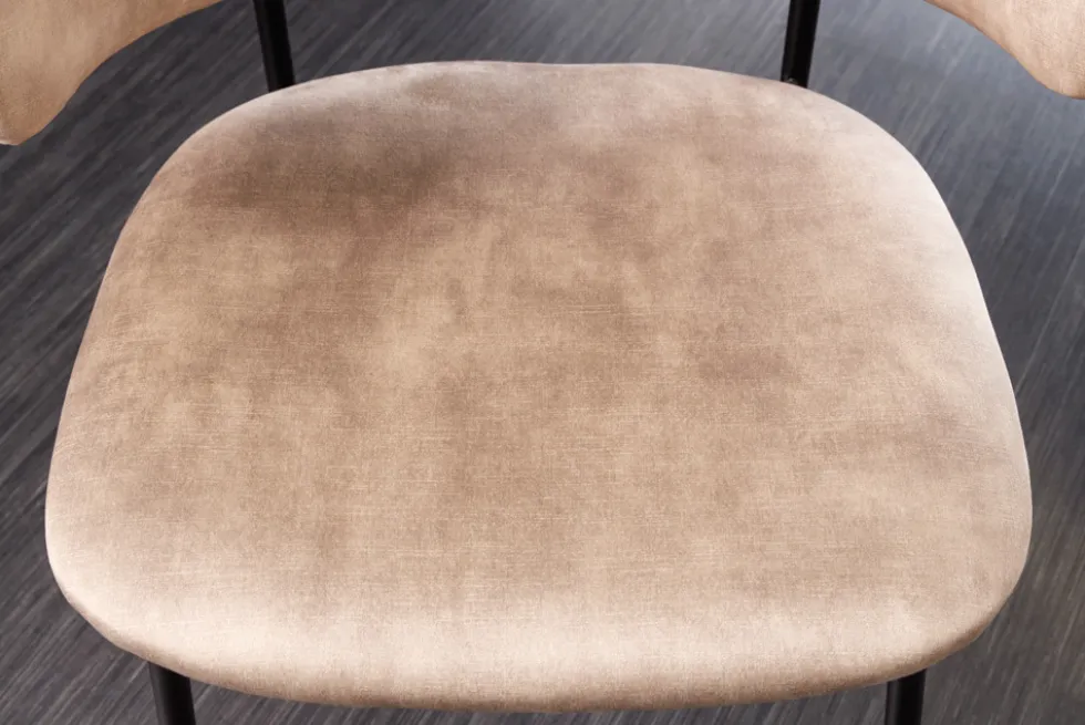 Design Stuhl VOGUE champagner greige Samt schwarze Metallbeine