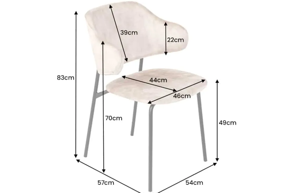 Design Stuhl VOGUE champagner greige Samt schwarze Metallbeine