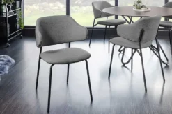 Design Stuhl VOGUE grau Bouclé schwarze Metallbeine