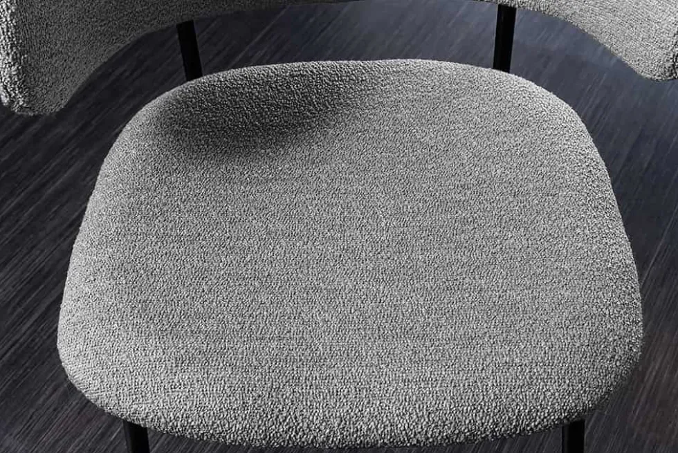 Design Stuhl VOGUE grau Bouclé schwarze Metallbeine