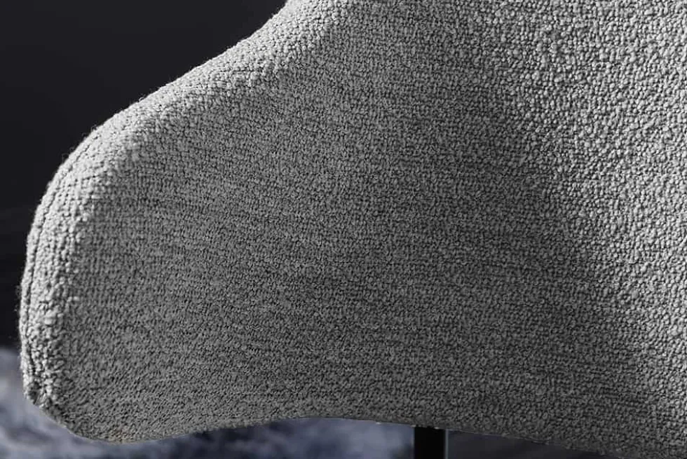 Design Stuhl VOGUE grau Bouclé schwarze Metallbeine