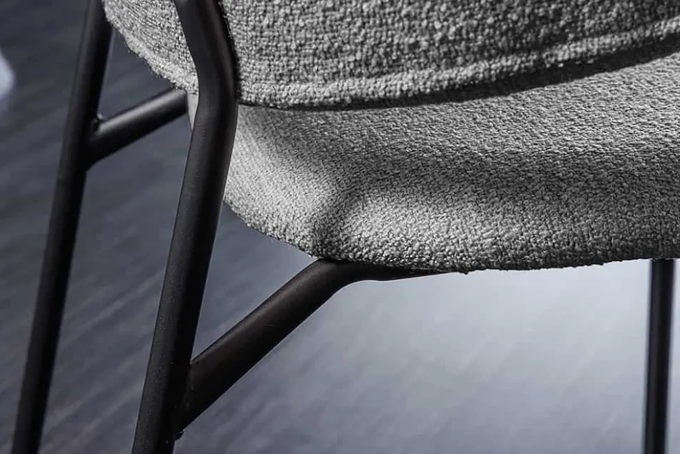 Design Stuhl VOGUE grau Bouclé schwarze Metallbeine