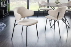 Design Stuhl VOGUE greige Bouclé schwarze Metallbeine