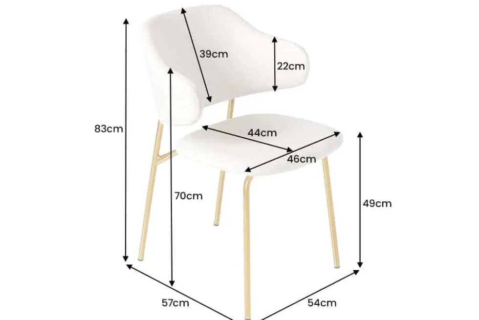 Design Stuhl VOGUE weiß Bouclé goldene Metallbeine