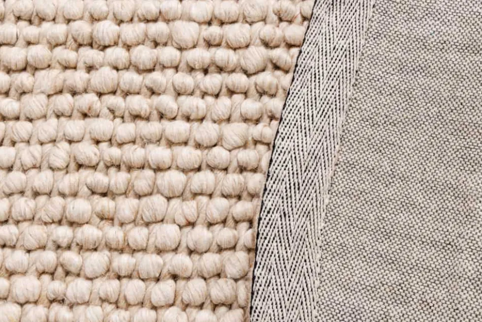 Design Teppich WOOL 150cm beige rund Wolle Handarbeit