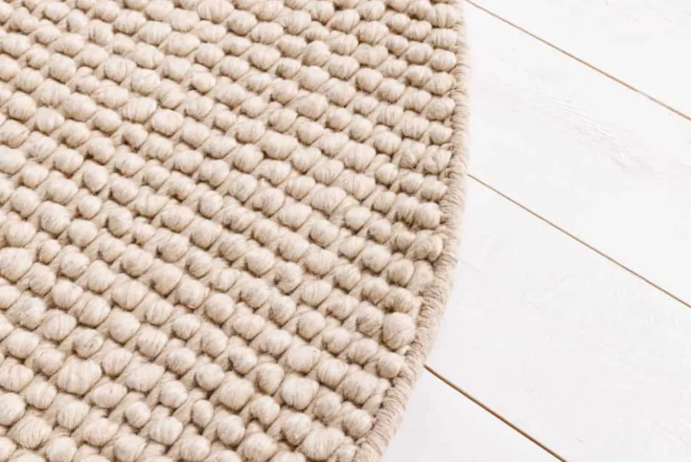 Design Teppich WOOL 150cm beige rund Wolle Handarbeit