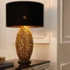 Design Tischlampe ABSTRACT LEAF gold Metall schwarz Marmorfuß handmade