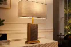 Design Tischlampe ELEGANCIA 65cm gold grau Stoffschirm Marmor