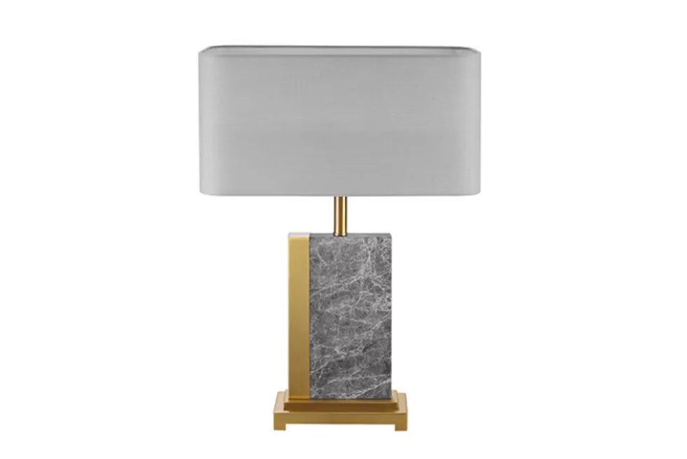 Design Tischlampe ELEGANCIA 65cm gold grau Stoffschirm Marmor
