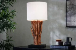 Design Tischlampe EUPHORIA 60cm natur weiß rund Massivholz handgearbeitet