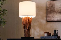 Design Tischlampe EUPHORIA 60cm natur weiß rund Massivholz handgearbeitet