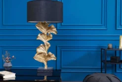 Design Tischlampe GINKGO 70cm schwarz Stoffschirm gold Metall handmade Marmor-Fuß