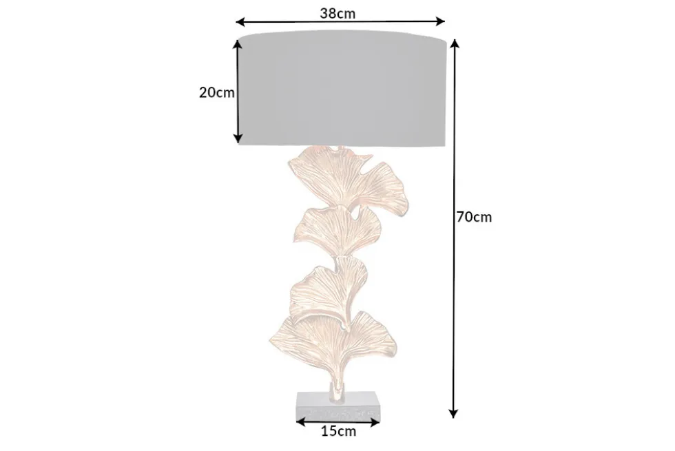 Design Tischlampe GINKGO 70cm schwarz Stoffschirm gold Metall handmade Marmor-Fuß