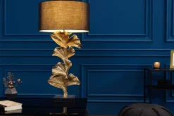 Design Tischlampe GINKGO 70cm schwarz Stoffschirm gold Metall handmade Marmor-Fuß