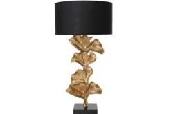 Design Tischlampe GINKGO 70cm schwarz Stoffschirm gold Metall handmade Marmor-Fuß