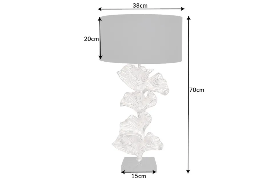 Design Tischlampe GINKGO 70cm schwarz Stoffschirm silber Metall handmade Marmor-Fuß