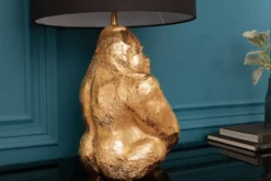 Design Tischlampe KONG 60cm gold Metall Affenlampe schwarzer Lampenschirm