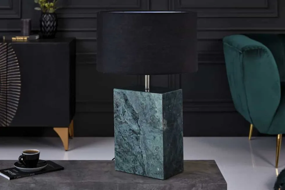 Design Tischlampe NOBLE 55cm grün Marmorfuß Stoffschirm