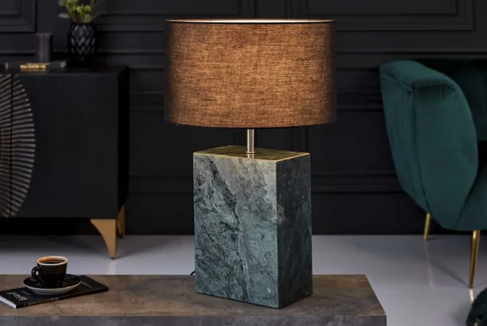 Design Tischlampe NOBLE 55cm grün Marmorfuß Stoffschirm