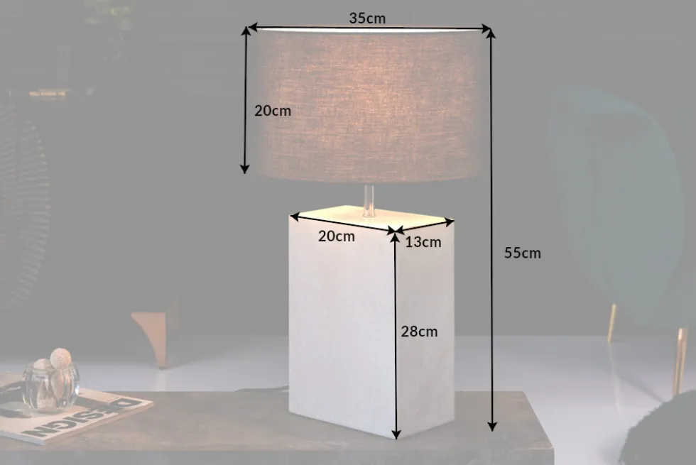 Design Tischlampe NOBLE 55cm weiß Marmorfuß Stoffschirm