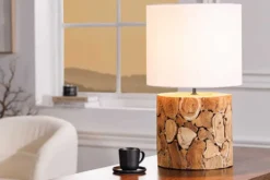 Design Tischlampe PURE NATURE 45cm natur handmade Eisenholz Baumwollschirm weiß