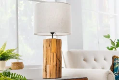 Design Tischlampe ROOTS 60cm Treibholz Leinenschirm beige handmade