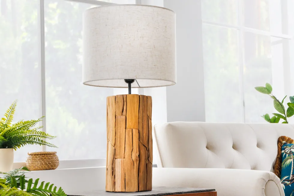 Design Tischlampe ROOTS 60cm Treibholz Leinenschirm beige handmade
