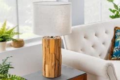 Design Tischlampe ROOTS 60cm Treibholz Leinenschirm beige handmade