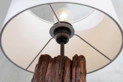 Design Tischlampe ROUSILIQUE 60cm natur weiß rund Treibholz handgearbeitet