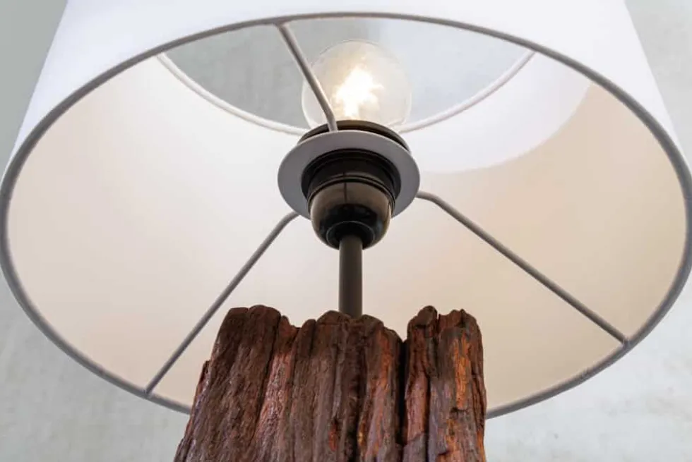 Design Tischlampe ROUSILIQUE 60cm natur weiß rund Treibholz handgearbeitet