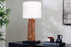 Design Tischlampe ROUSILIQUE 60cm natur weiß rund Treibholz handgearbeitet