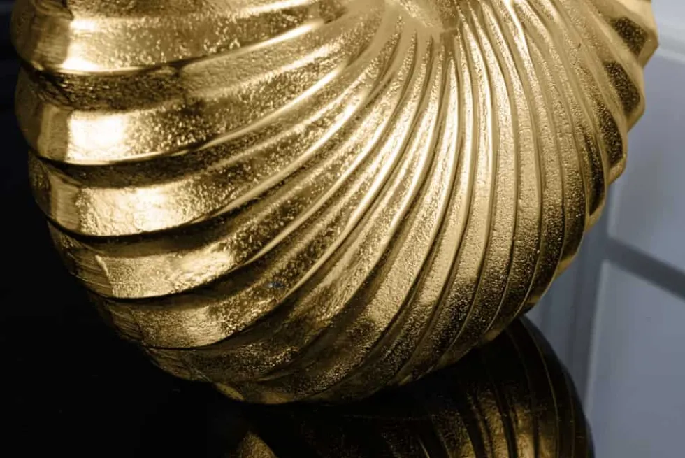 Design Tischlampe SHELL 60cm gold schwarz Metall Stoffschirm maritim